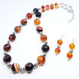 Fire Agate Dyed Amber Stones Beaded Duo Set